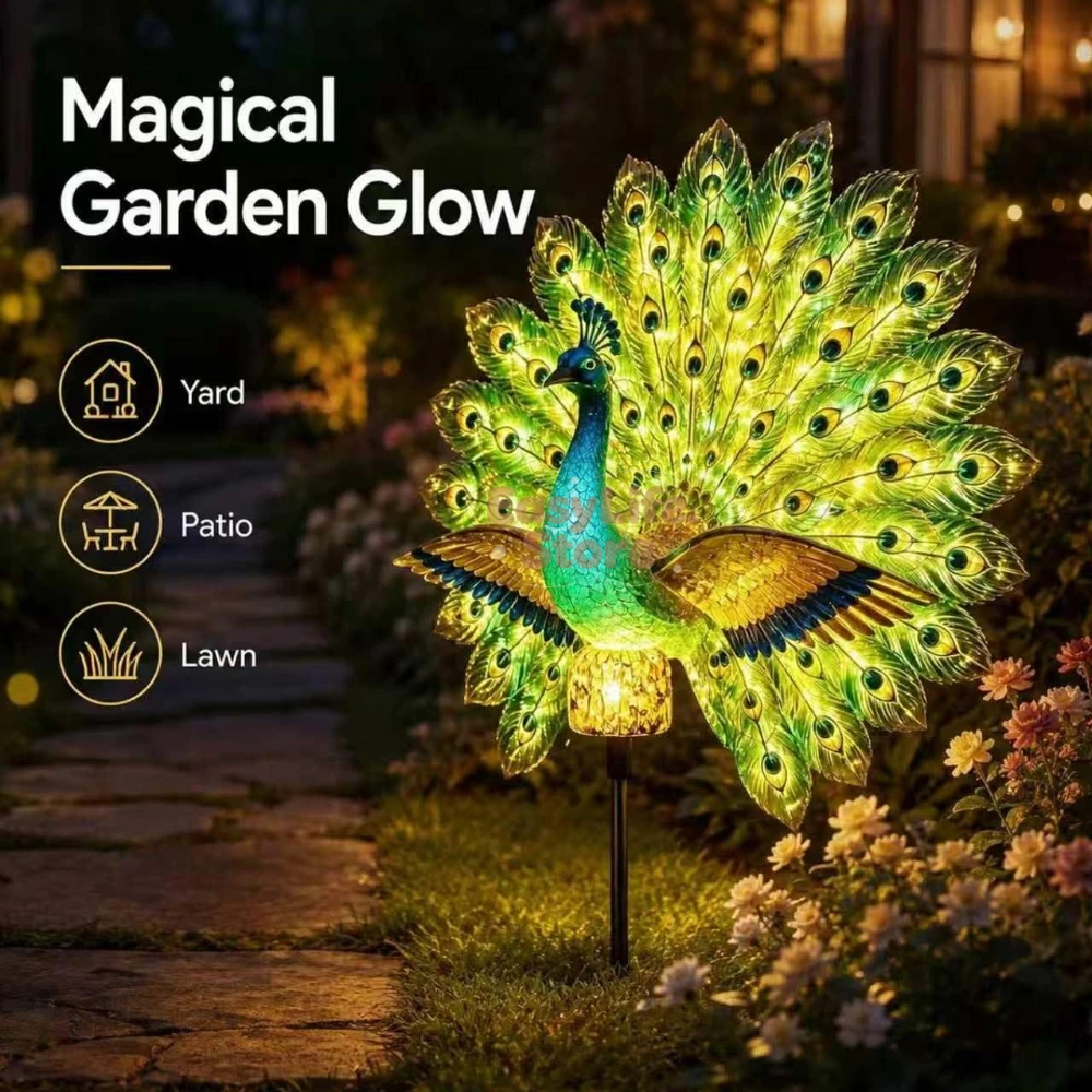 Yard Lighting Decor - Sculpture de jardin paon solaire, lumière