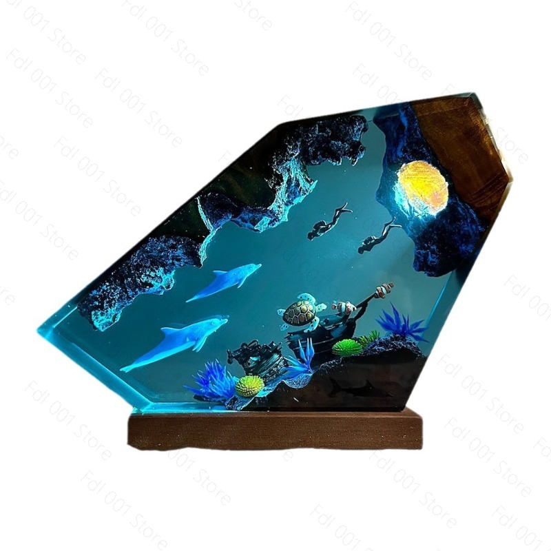 Unique Lighting Decor - Veilleuse en résine Dauphin et Tortue,